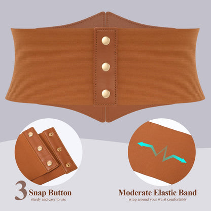 JKEEMI Women Corset Belt Wide Stretchy Waspie Elastic Waist Belt with Gold Buckle for Daily Cosplay Halloween Costume