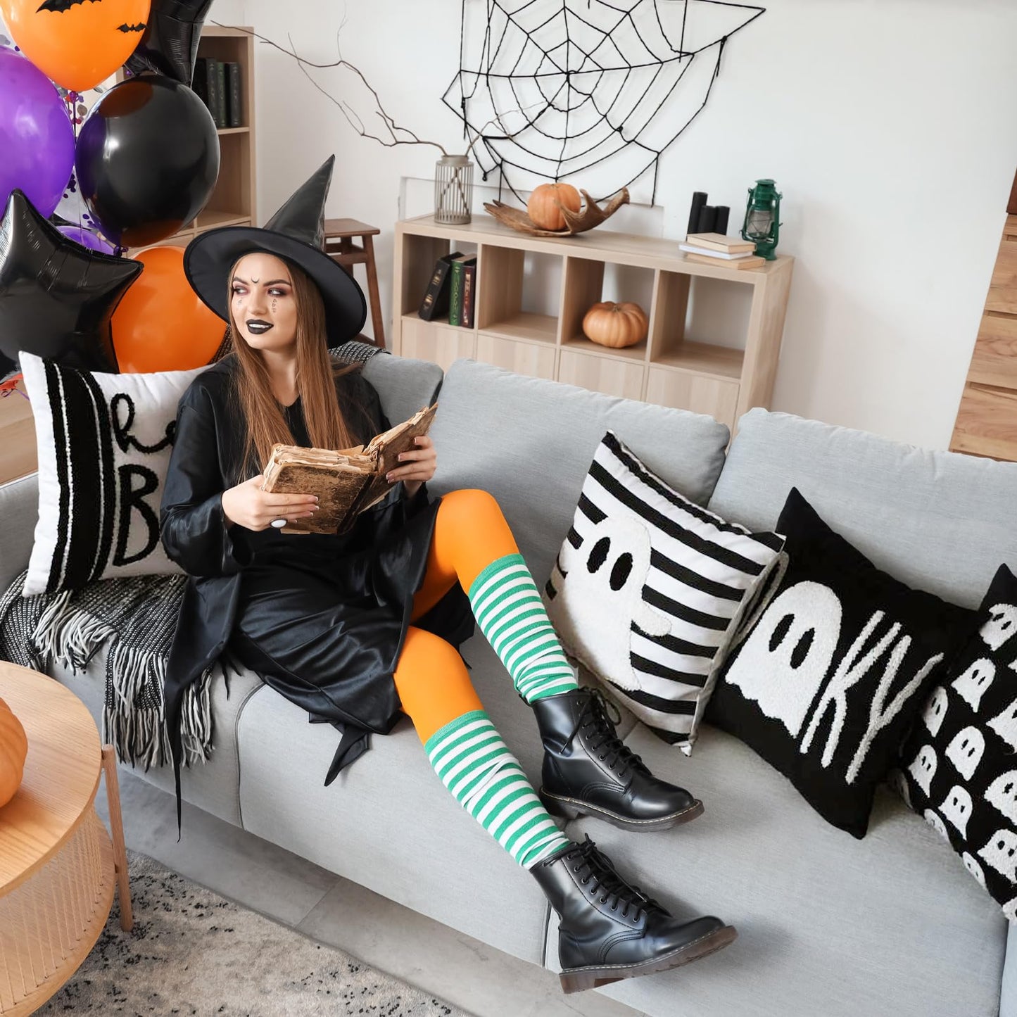 Beeveer 4 Pcs Halloween Throw Pillow Covers Set 18x18 Inch White Crochet Cute Ghost Pillow Case Embroidered Cushion Covers for Halloween Horror Farmhouse Couch Sofa Room Decor