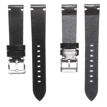 Berfine 20mm Leather Watch Band for Men Women, Vintage Handmade Quick Release Watch Strap Replacement, Thick Single layer, Black
