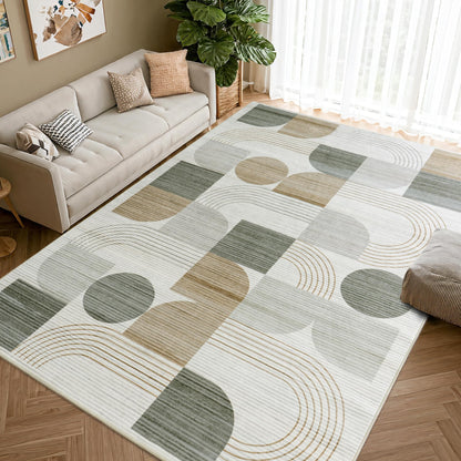 QDUIDU Large Machine Washable 8x10 Area Rug, Soft Modern Geometric Abstract Beige Rugs for Bedroom Living Room, Non-Shedding Faux Wool Indoor Throw Floor Carpet for Office Entryway Dining Room Decor