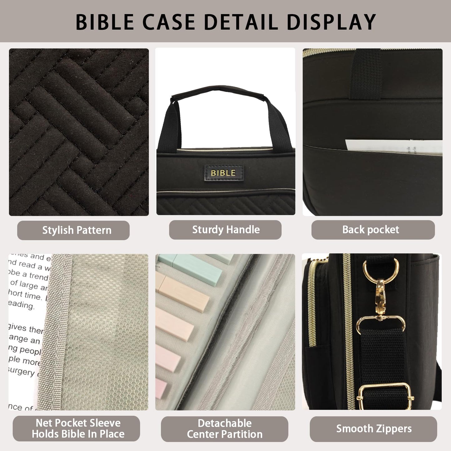 Bible Cover for Women Bible Case, Large Bible Bag, Bible Study Supplies Bible Journaling Kit Book Carrying Case with Bible Highlighters Tabs, Valentines Day Christian Gifts for Women (Black)
