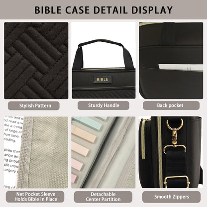 Bible Cover for Women Bible Case, Large Bible Bag, Bible Study Supplies Bible Journaling Kit Book Carrying Case with Bible Highlighters Tabs, Valentines Day Christian Gifts for Women (Black)