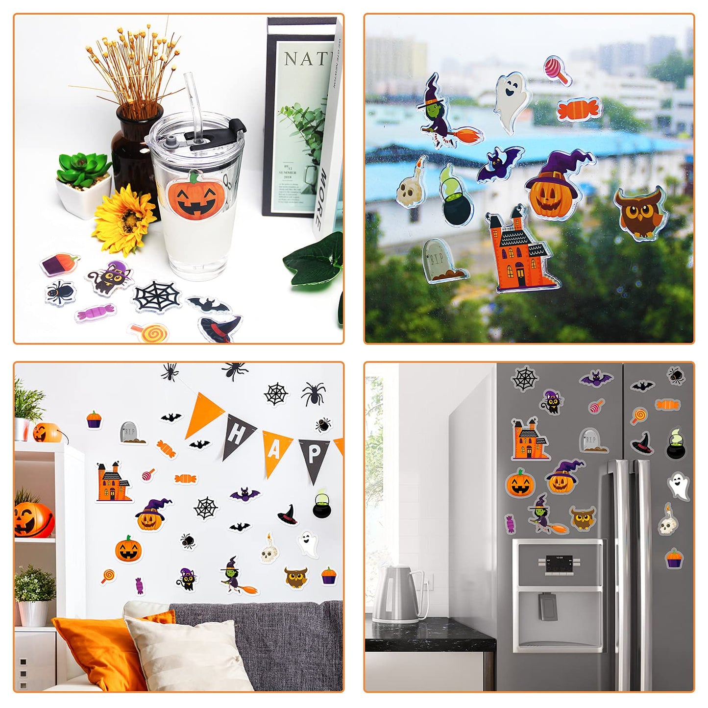 40 PCS Halloween Thick Gel Clings Halloween Window Gel Clings Decals Stickers for Kids, Toddlers and Adults Home Airplane Classroom Nursery Pumpkin Party Supplies Decorations Removable and Reusable