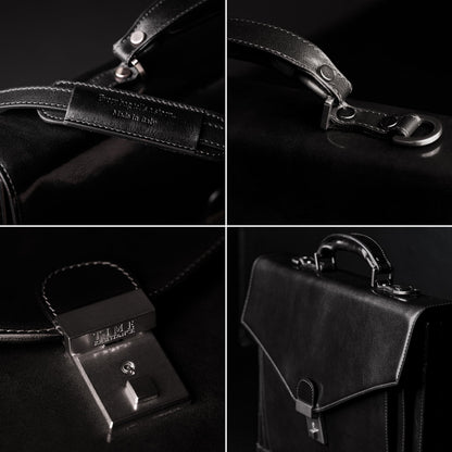Time Resistance Leather Briefcase for Men - Business Laptop Bag - Italian Handmade Leather Bag - Attache - Gift Box Included (Black)