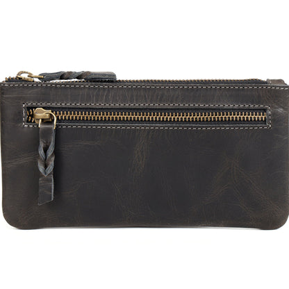LEATHER TOWN Leather Pencil Case Pouch 8" x 4" - Leather Pen Case with Zipper (Black)