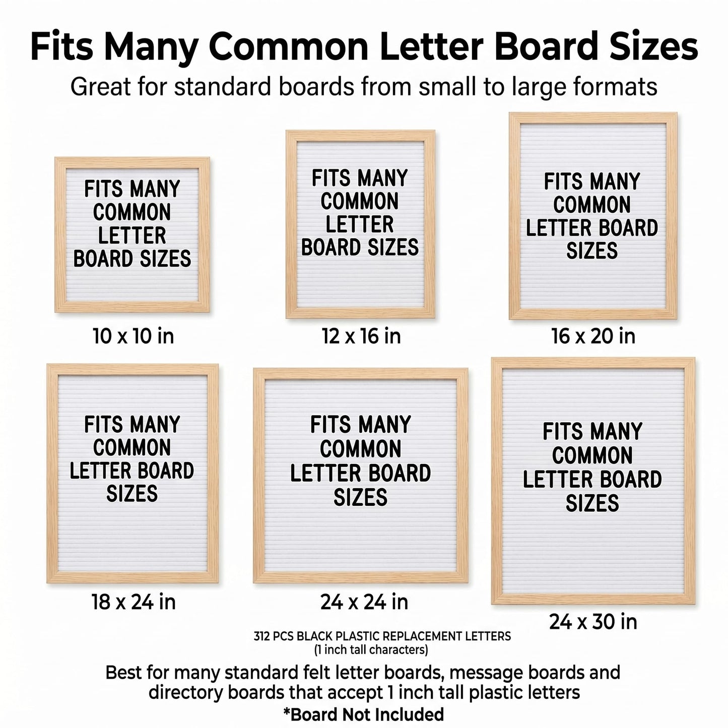 1 Inch Tall Plastic Letter Board Letters Only, 312 PCS Black Precut Replacement Letters and Numbers for Felt Letter Boards, Message Boards and Directory Boards, No Board Included