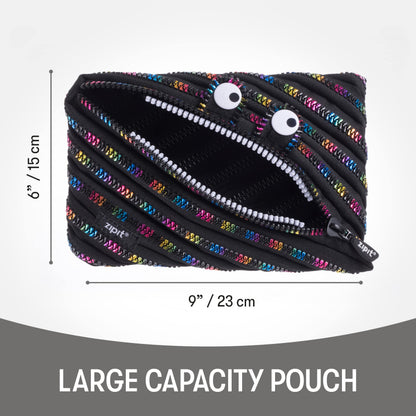 ZIPIT Monster Large Pencil Case for Kids | Pencil Pouch for School, College and Office | Pencil Bag for Boys & Girls (Black & Rainbow)
