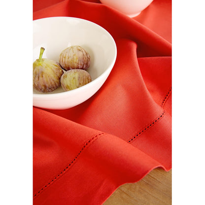 Solino Home Cotton Linen Napkins Set of 4 - Hemstitch Poppy Red Dinner Napkins Cloth 20 x 20 Inch for 4th of July - Handcrafted and Machine Washable