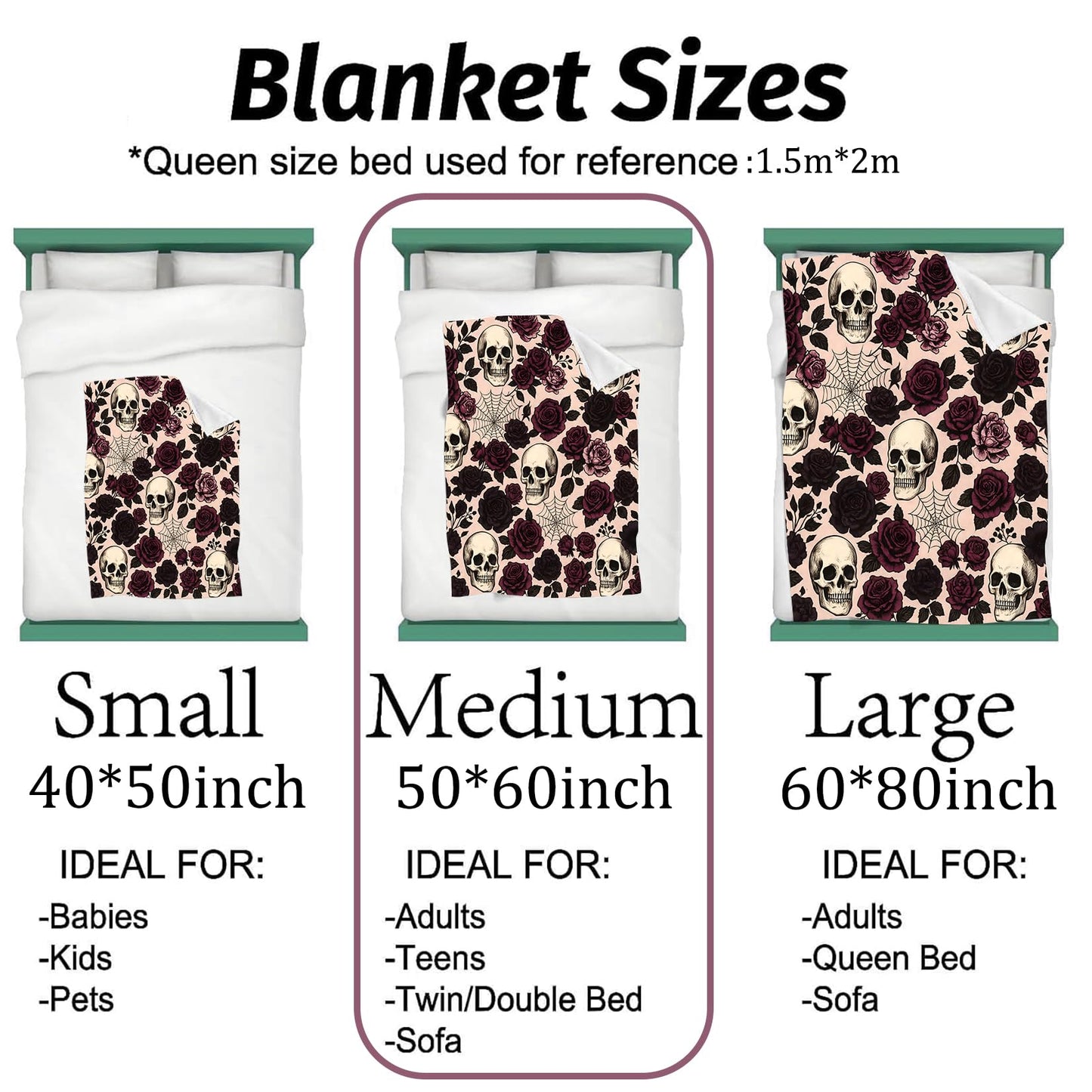 vnlvnl Skull Blanket Lightweight Flannel Blankets Gifts for Adults Gothic Floral with Dark Romantic Rose and Spide Printed Throw for Couch Chair Office Bedroom Halloween Decor, 60x50inch