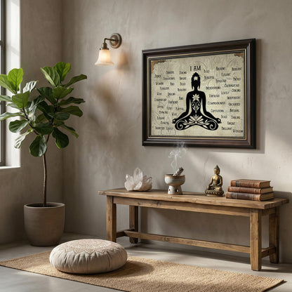 Dark Brown Framed Zen Canvas Wall Art Calming Zen Lotus Wall Decor Picture Minimalist Black White Spiritual Meditation Poster Prin for Room Modern Yoga Spiritual Spa Living Bedroom Decoration