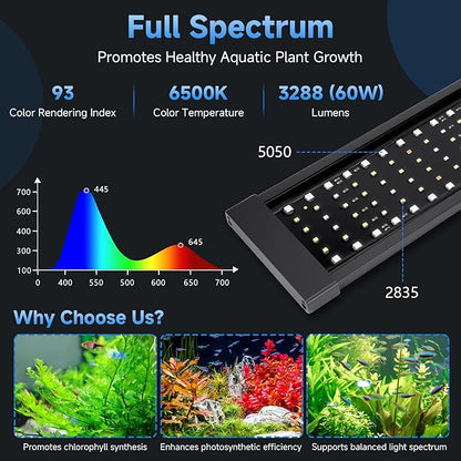 fishkeeper LED Aquarium Plant Light, 24/7 Full Spectrum Aquarium Light with 5 Nature Weather Mode, Auto On Off with Timer for 40-48 Inch Fish Tank, Adjustable Colors/Brightness with Memory Function
