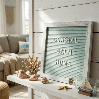 C CRYSTAL LEMON Rustic Turquoise Felt Letter Board 10x10 Inch, 336 Letters Numbers and Symbols, Changeable Wooden Message Board with Wall Mount and Display Stand
