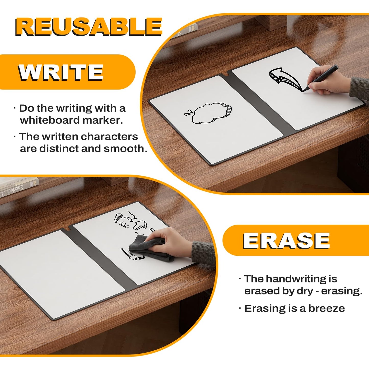 Small Dry Erase Board,12" x 9" Portable Dry Erase White Board,Double-Sided Folding Whiteboard with Pen(Orange)