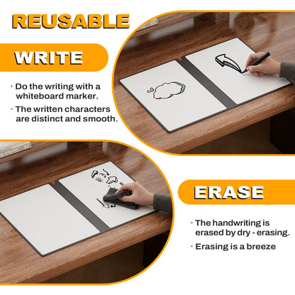 Small Dry Erase Board,12" x 9" Portable Dry Erase White Board,Double-Sided Folding Whiteboard with Pen(Orange)