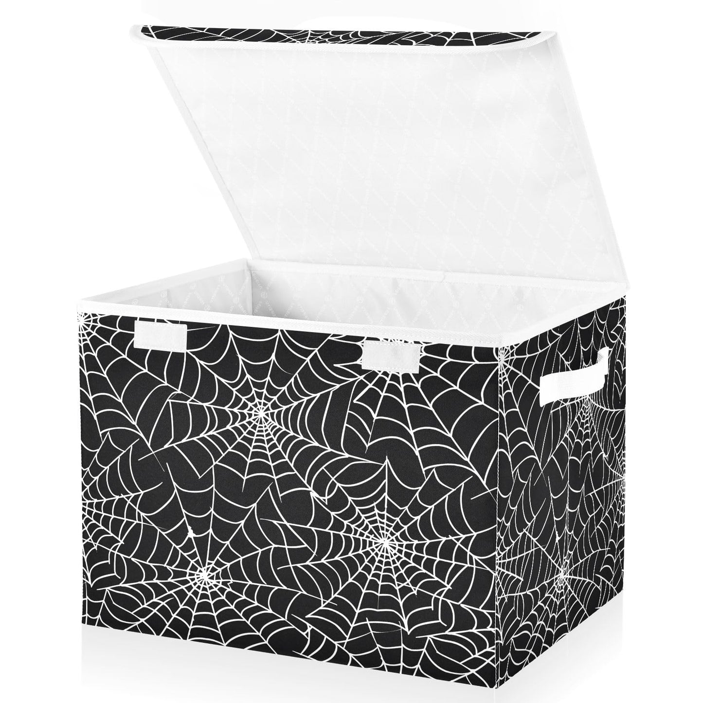 Bolaz Storage Bins with Lids and Handles,Halloween Gray Spider Web Storage Box Basket with Cover Collapsible Organizer Containers for Home Closet, Shelves