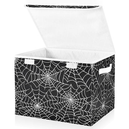 Bolaz Storage Bins with Lids and Handles,Halloween Gray Spider Web Storage Box Basket with Cover Collapsible Organizer Containers for Home Closet, Shelves
