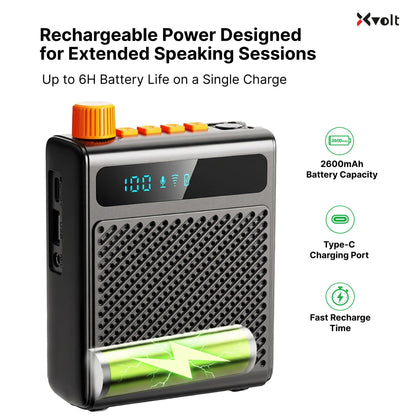 Xvolt Wireless Voice Amplifier for Teachers with Microphone - Portable Rechargeable 10W Bluetooth Speaker with Wireless Clip-On Mic Waist Strap for Classroom Teaching Public Speaking Training (Black)