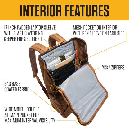 Carhartt 21L Top-Load Backpack, Durable Water Resistant Coated Canvas Base W/ 17" Laptop Sleeve, Carhartt Brown
