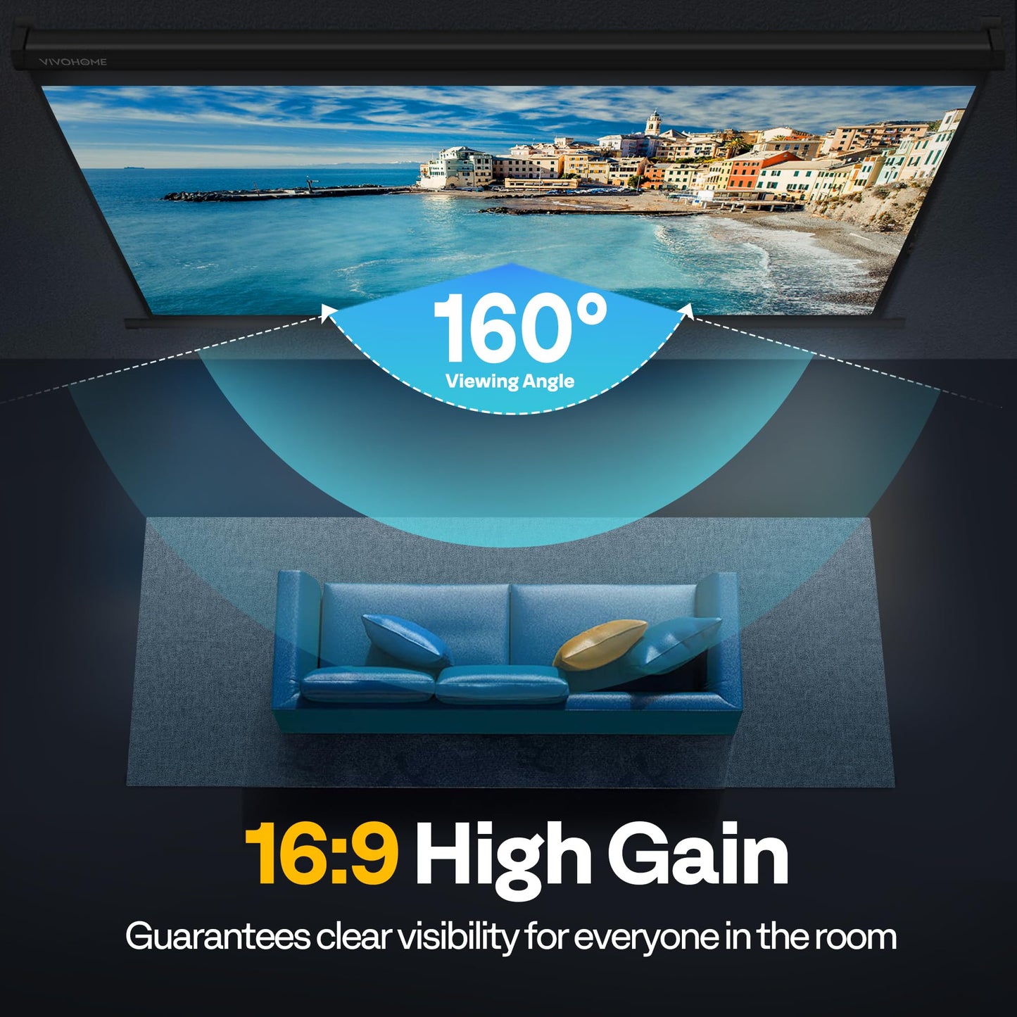 VIVOHOME Projector Screen Pull Down, 16:9 100 Inch Retractable Projection Screen, HD 4K Manual Pull Movie Screen for Home Theater, Cinema, Office (87x49 Inch Black)