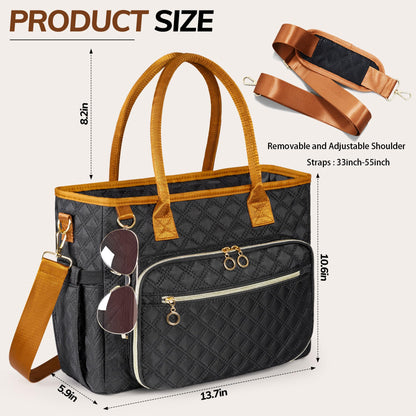 Large Bible Bag with Bible Cover Case for Women, Quilted Church Tote Bags for Bible Study Supplies, Christian Gifts for Women (Black)