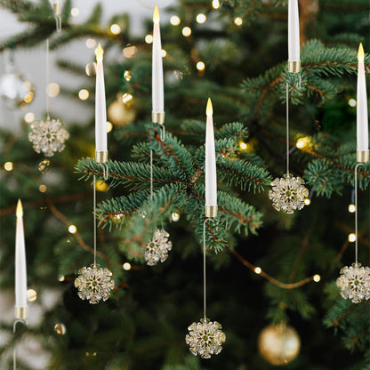 LUSHARBOR Christmas Tree Candles, 10 Pack Flameless Taper Candles for Christmas Tree, LED Battery Operated Fake Candle with Remote for Xmas Wedding Decor with Crystal Snowflake Hook