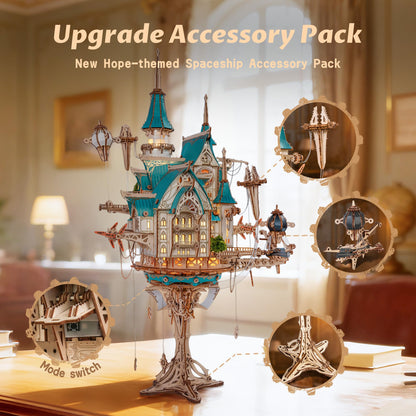 FUNPOLA 3D Wooden Puzzle Steam Castle Model – Steampunk Baroque Floating Castle DIY Building Kit