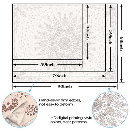 Lunerfex Boho Floral Tapestry Mandala Wall Tapestry, Cute Tapestries for Bedroom Beige Flower Tapestries Wall Hanging for Bedroom Living Room Decor Beige-1 70"x90"