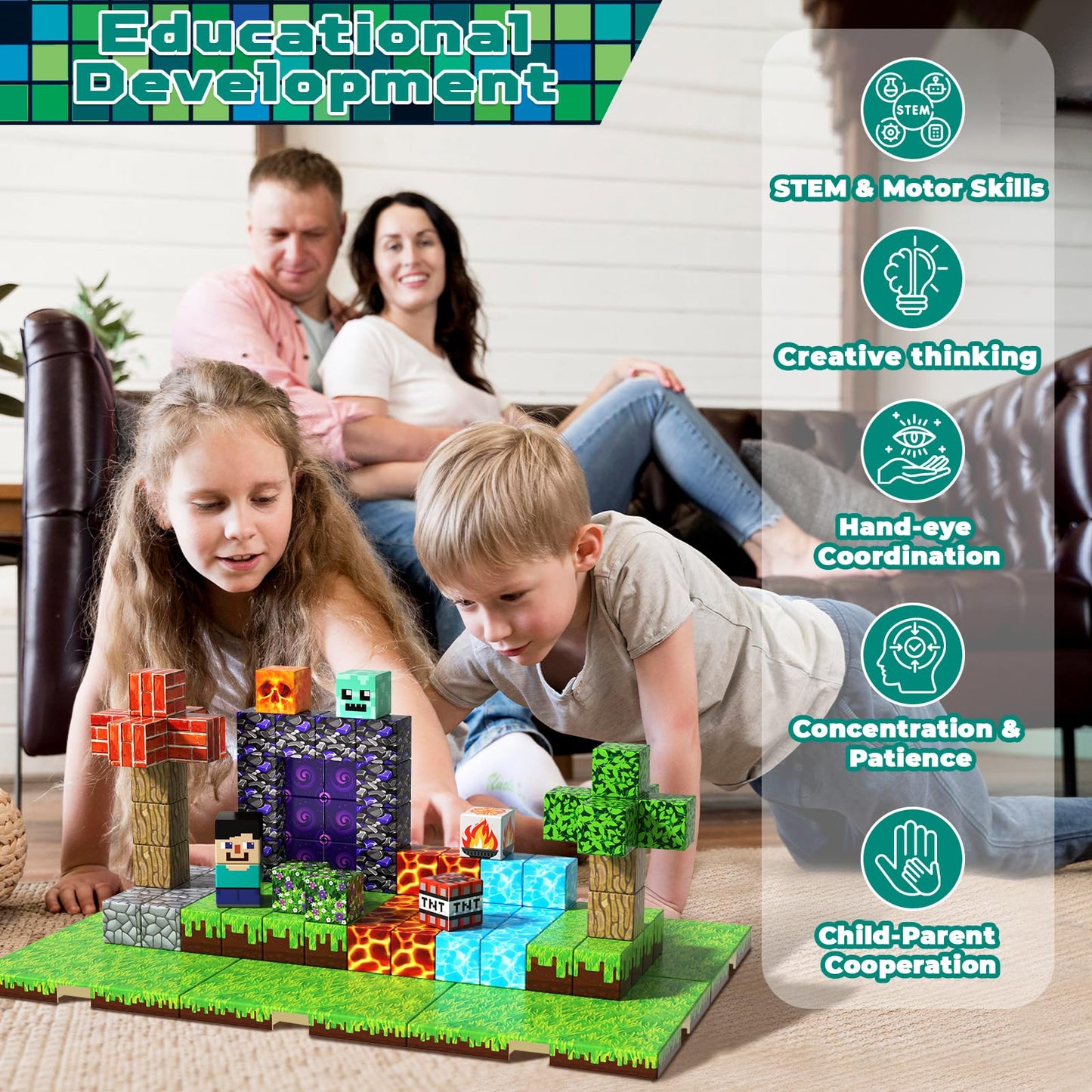 150PCS Magnetic Blocks with 6 Base Plate - Building Blocks Cubes for Kids Ages 4-8, STEM Magnet Building Toys Boys Girls, Christmas Birthday Gifts Preschool Educational Learning Toy for 3+ Years Old