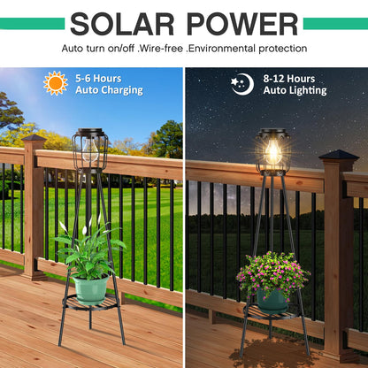 MXwcy 2 Pack Solar Lights Outdoor with Plant Stands, Solar Floor Lamp with LED Edison Bulbs for Garden Yard Pathway Driveway Front/Back Porch Decoration