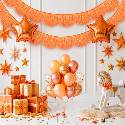APUDWN 2Pcs 6.89ft Orange Iridescent Scalloped Fringe Banner Layered Tassel Garland Backdrop For Halloween Party Decoration Fall Birthday Photo Booth Streamer Bachelorette Bridal Shower Carnival Decor