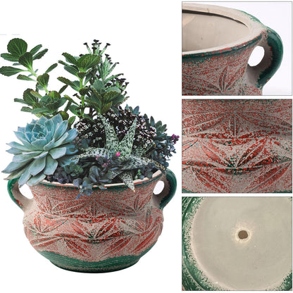 qumHmup Ceramic Succulent Pot with Drainage Hole, Bohemia Rustic Decorative Planter, Set of 2, Indoor Outdoor