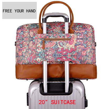 Pretty Colorful Travel Duffel Weekender Bag Overnight Bag Carry On with Shoe Compartment for Women HB-10 (HS)