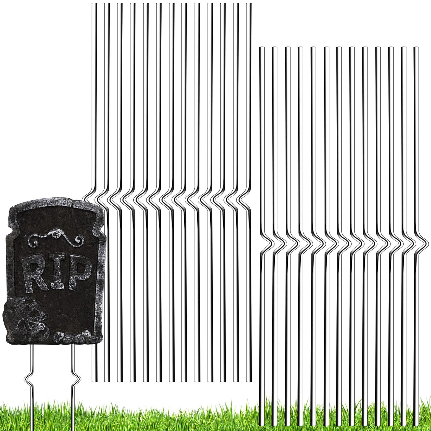30PCS Halloween Metal Stakes,Heavy Duty 15.75''Tombstone Stakes,Foam Graveyard Sign Holders,Metal Stakes for Halloween Tombstone Yard Lawn Decorations