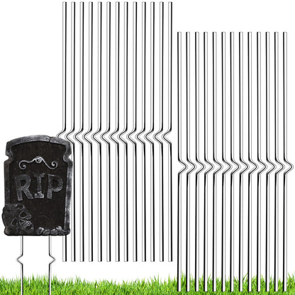 30PCS Halloween Metal Stakes,Heavy Duty 15.75''Tombstone Stakes,Foam Graveyard Sign Holders,Metal Stakes for Halloween Tombstone Yard Lawn Decorations