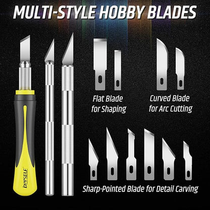 DIYSELF 16-Piece Craft Knife Set, Exacto Knife Set for Crafting, Wood Carving Tools, Valentines Day Gifts for Her Him Women Men Adults, 3 Hobby Precision Exactly Art Knife with 10 Exacto Knife Blades