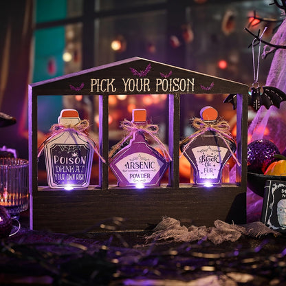 Valery Madelyn Halloween Decorations Indoor with Purple LED Lights, Lighted Spooky Halloween Decor Pick Your Poison Tabletop Sign, Witch Decorations for Home Party Office, 8 Inch