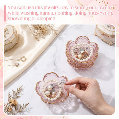 LOYIM 4 Pack Glass Jewelry Dish Small Flower Ring Holder Trinket Tray for Earrings Key Vanity Decor for Women Wedding Gift