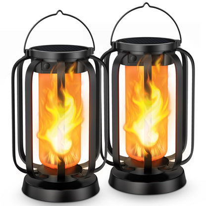 Hompavo Gen2 Solar Lanterns Outdoor Lights with Ultra-Real Flame, 2 Charging (USB/Solar) & 4 Modes - Waterproof Decorative Hanging/Table Lights for Pathway Yard Patio Garden Decor Gifts for Women, 2
