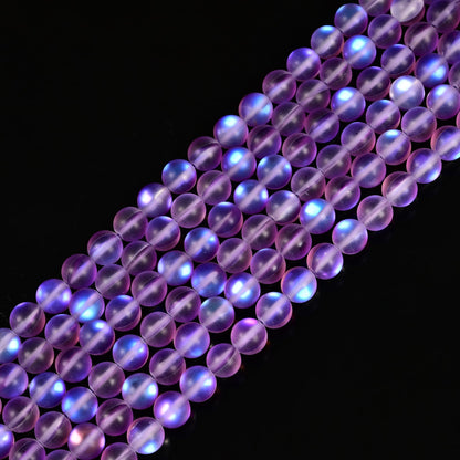 8mm Matte Purple Mermaid Aurora Crystal Glass Bead, Glitter Round Synthetic Moonstone Beads for Jewelry Making Bracelets