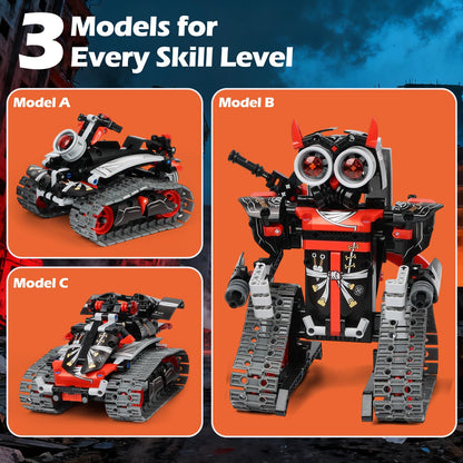 QPOU 3 in 1 Robot Building Kits - STEM Toys for Kids 6 7 8 9 10 11 12+ Year Old, Birthday Gifts for Boys, Remote APP Control Coding Projects, Science DIY Robotics Kit