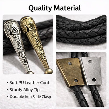 VTOS 3 Sets Bolo Tie Findings Kits with Iron Slide Clasp Buckle, Alloy Replacement End Tips, and Braided Necktie Leather Cord for Men Women