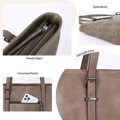 KL928 Handbag for Women Tote Bag PU Leather Large Shoulder Bag Top Handle Satchel Purses 2Pcs Set (Brown-01)