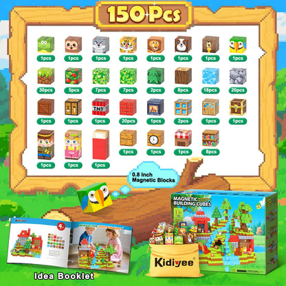 150PCS Magnetic Blocks - Mine Magnet World Forest Animal Set, Magnet Toys Games for Kids Ages 4-6 6-8 8-12, Magnetic Building Blocks for Boys & Girls, STEM Montessori Sensory Toys for Kids Ages 3+