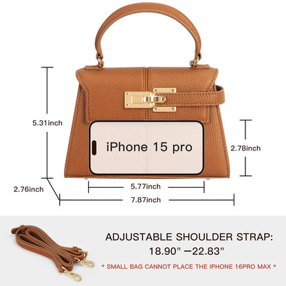Women's Top Handle Handbag Vegan Leather Crossbody Bag,BROWN,SMALL