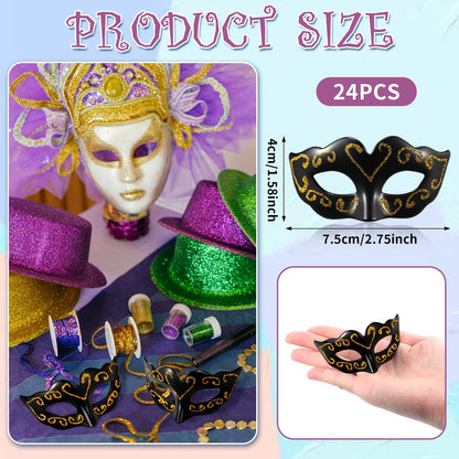 Vinsot 24 Pcs Black 24/48 Pcs Mini Mask Masquerade Small Masquerade Mask Party Decor Decorative Cake Topper Venetian Centerpiece Decor