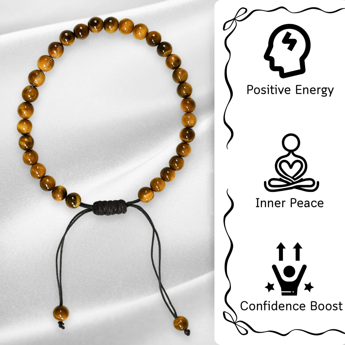 Amazing Gemstone Tigers Eye Anklet Ankle Bracelets for Women - Waterproof Beaded Healing Crystal Anklets, Plus Size Chakra Gemstone Bead Anklet (Stretchy Adjustable - Plain)