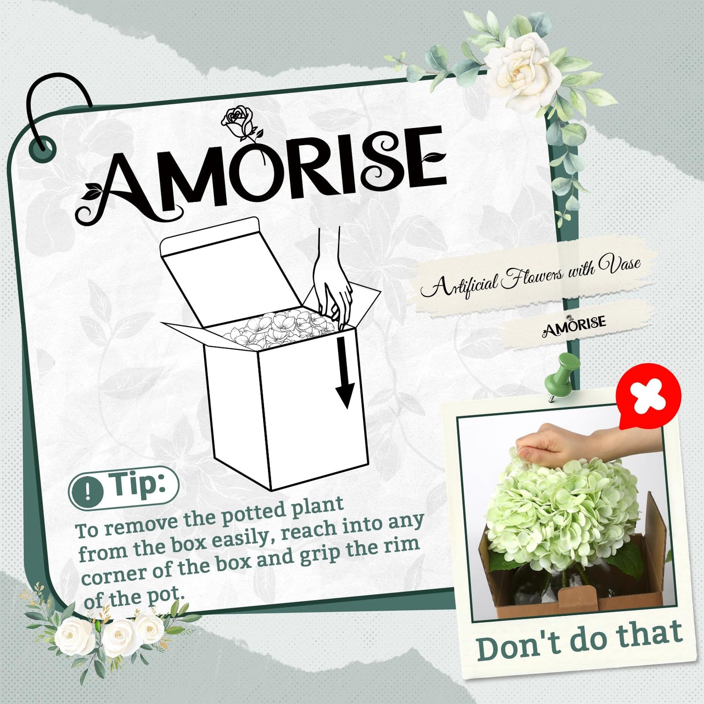 AMORISE Real Touch Artificial Hydrangea in Vase,Premium Faux Flowers with Faux Water for Home Decoration,Coffee Table,Wedding,Green Fake Hydrangea with Vase for DIY Floral Arrangements