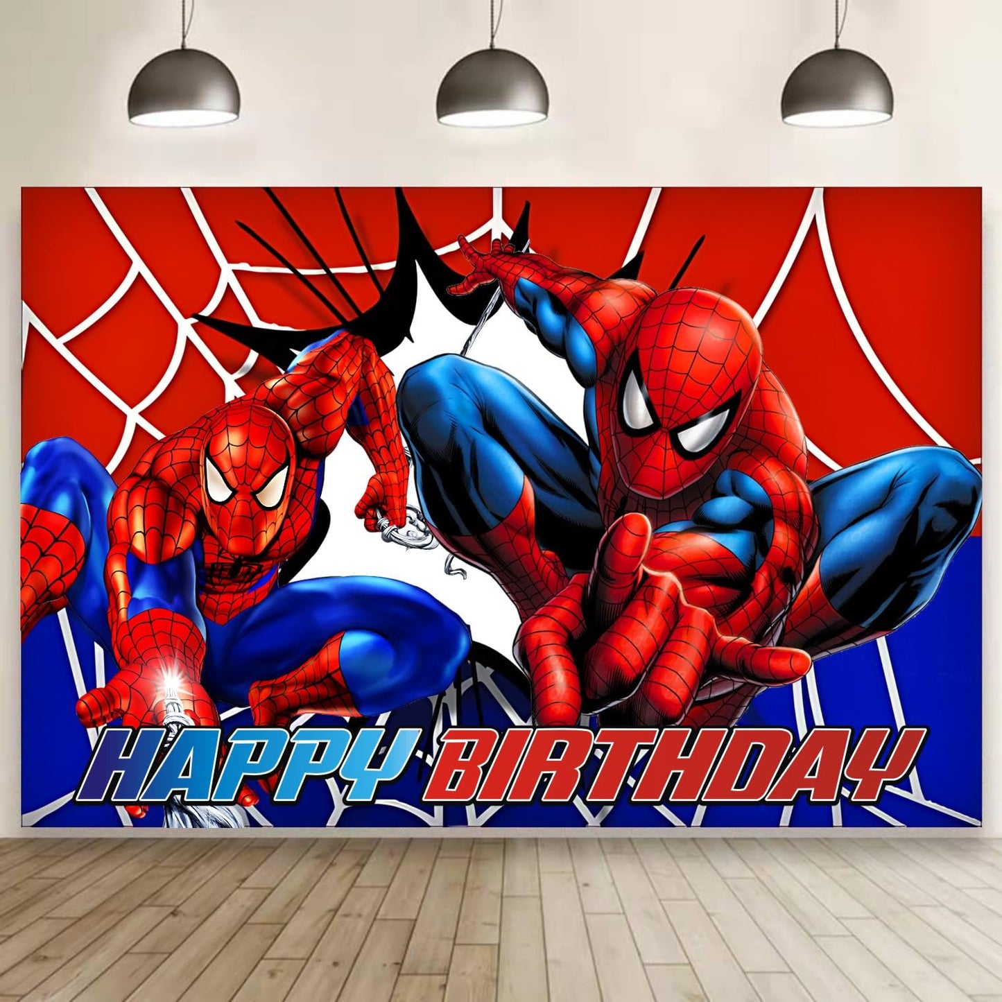 Spider Birthday Party Decorations, 5x3ft Happy Birthday Back Drop Banner Theme Backdrop Banner for Spider Party Decorations Indoor Outdoor.