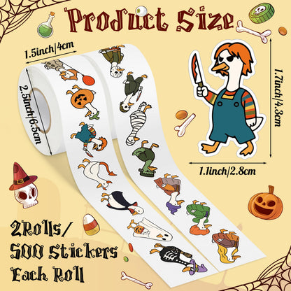 DSjuedui Spooky Goose Stickers Roll – 1000Pcs Funny Cartoon Ghost Pumpkin Goose Waterproof Decoration Decals Gifts for Halloween Christmas Scrapbooking Skateboards Party Birthday Home Decor Laptop