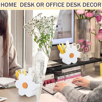 Tenceur Daisy Flower Pen Holder Cute Daisy Large Capacity Pencil Holder White Office Decor Pencil Cup Pot Desk Organizer for Office Makeup Brush Holders Back to School Funny Gift for Coworkers Women